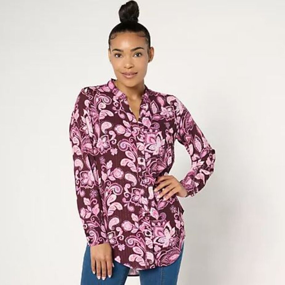 Belle by Kim Gravel Button Down Tunic Blouse NWT